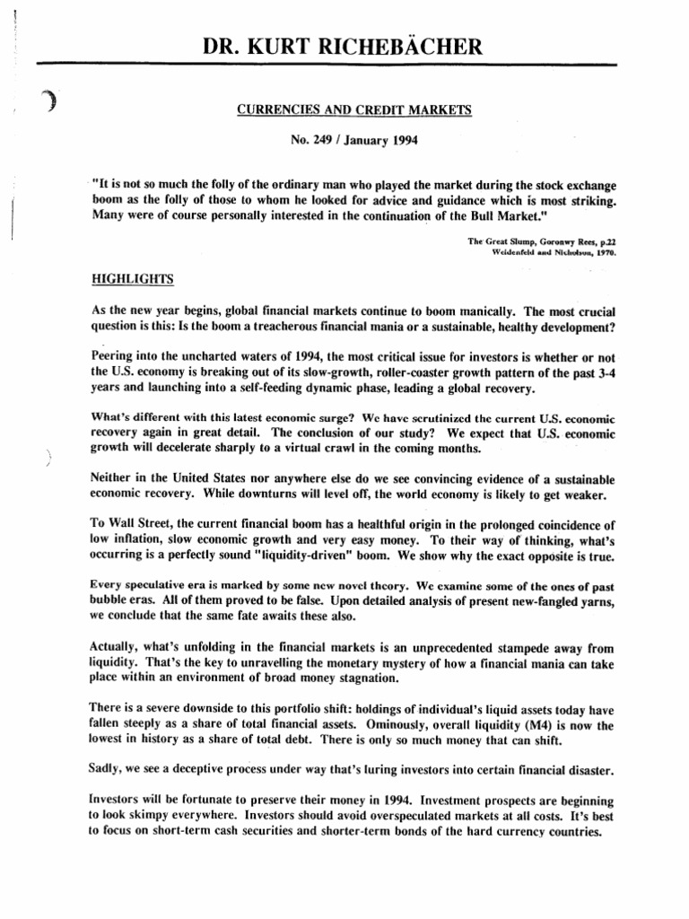 1994 Financial Market Analysis and Outlook | PDF | Money Supply ...