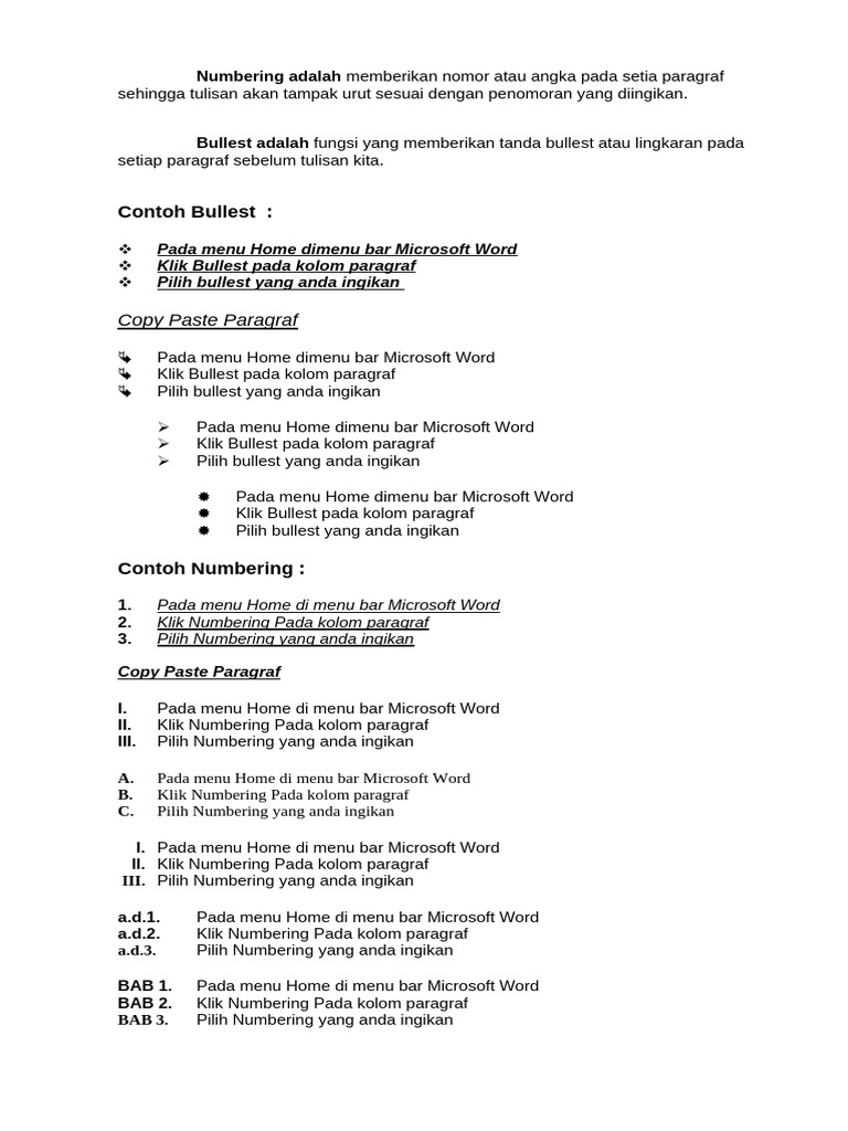 Cara Membuat Numbering dan Bullest di Word | PDF