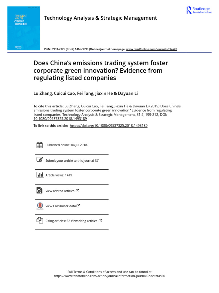 Does China S Emissions Trading System Foster Corporate Green Innovation ...