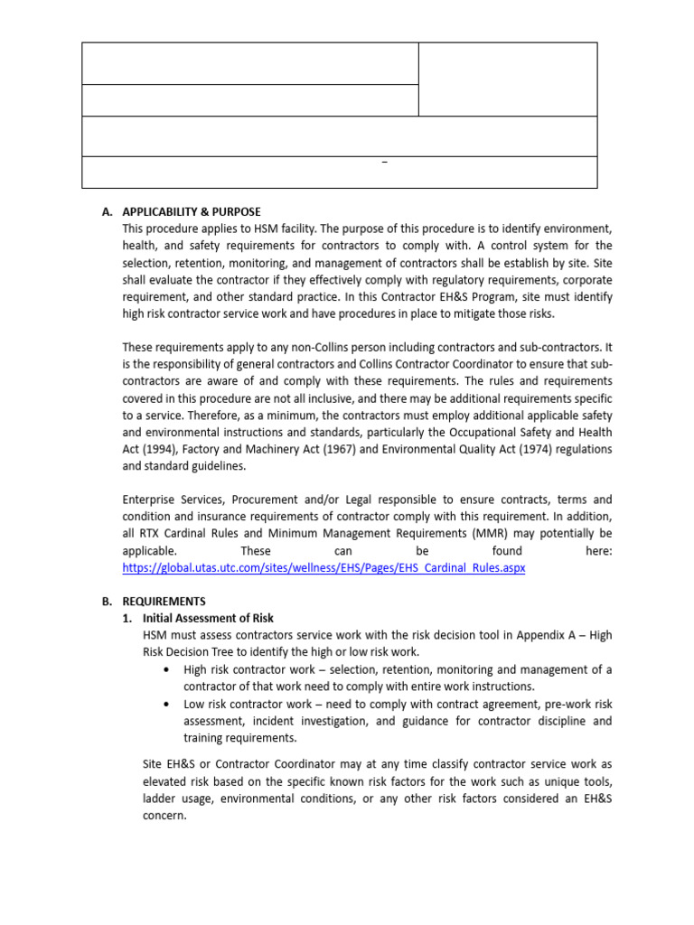 Contractor EHS Program Guidelines | PDF | Risk | Occupational Safety ...