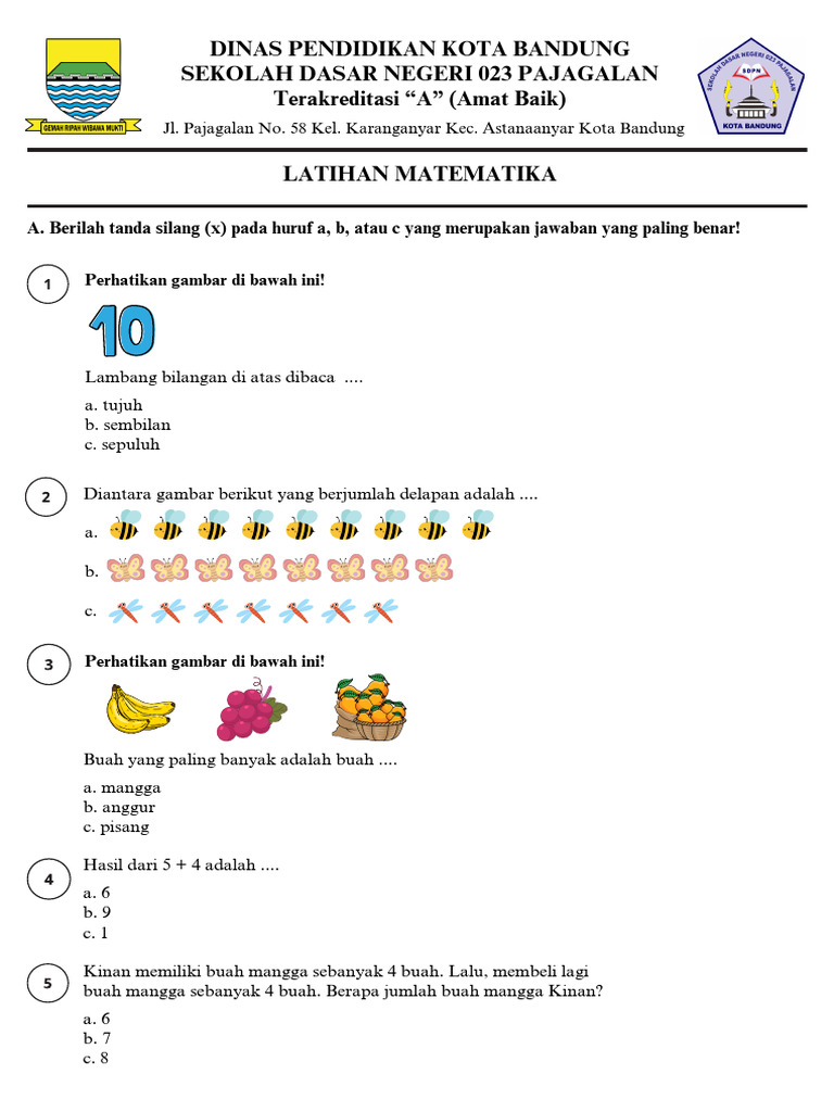 Latihan Matematika SD Kelas Awal | PDF