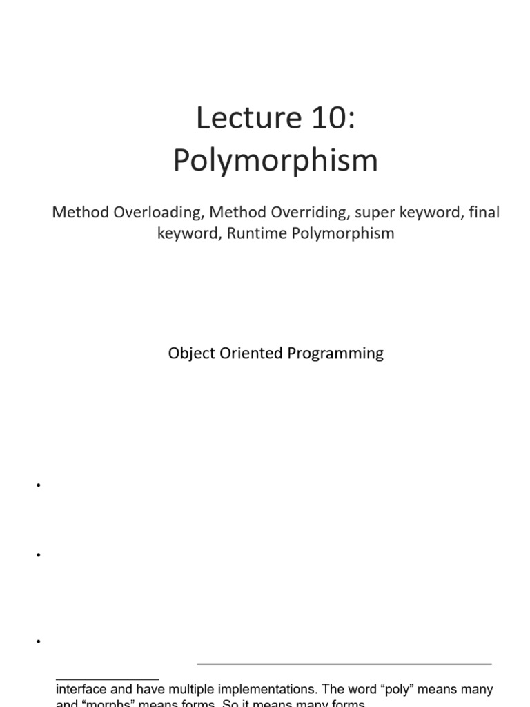 Lecture 10 - Polymorphism - Amended | PDF | Method (Computer ...