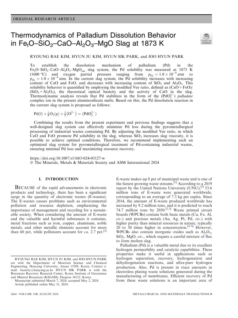 Thermodynamics of Palladium Dissolution Behavior | PDF | Electronic ...