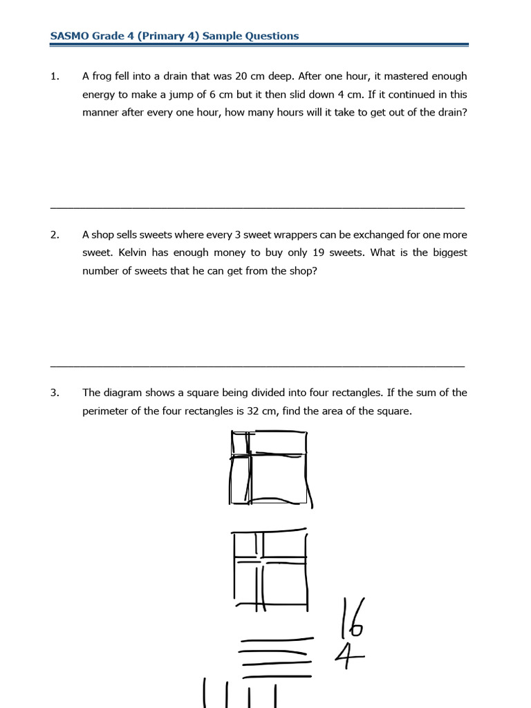 SASMO Grade 4 Sample Math Questions | PDF