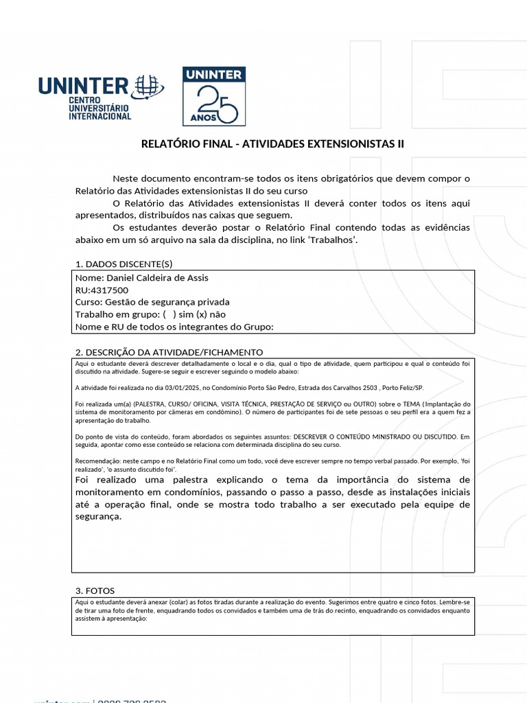 Modelo de Relatório Final de Atividades | PDF