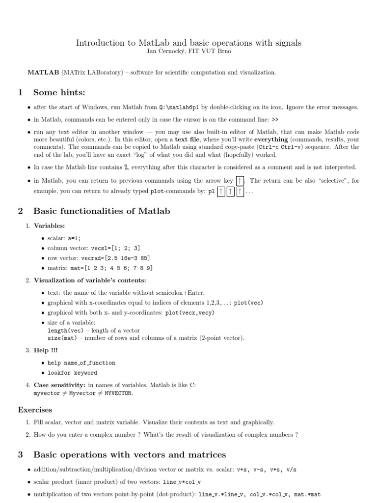 MATLAB Basics: Operations & Visualizations | PDF | Matrix (Mathematics ...