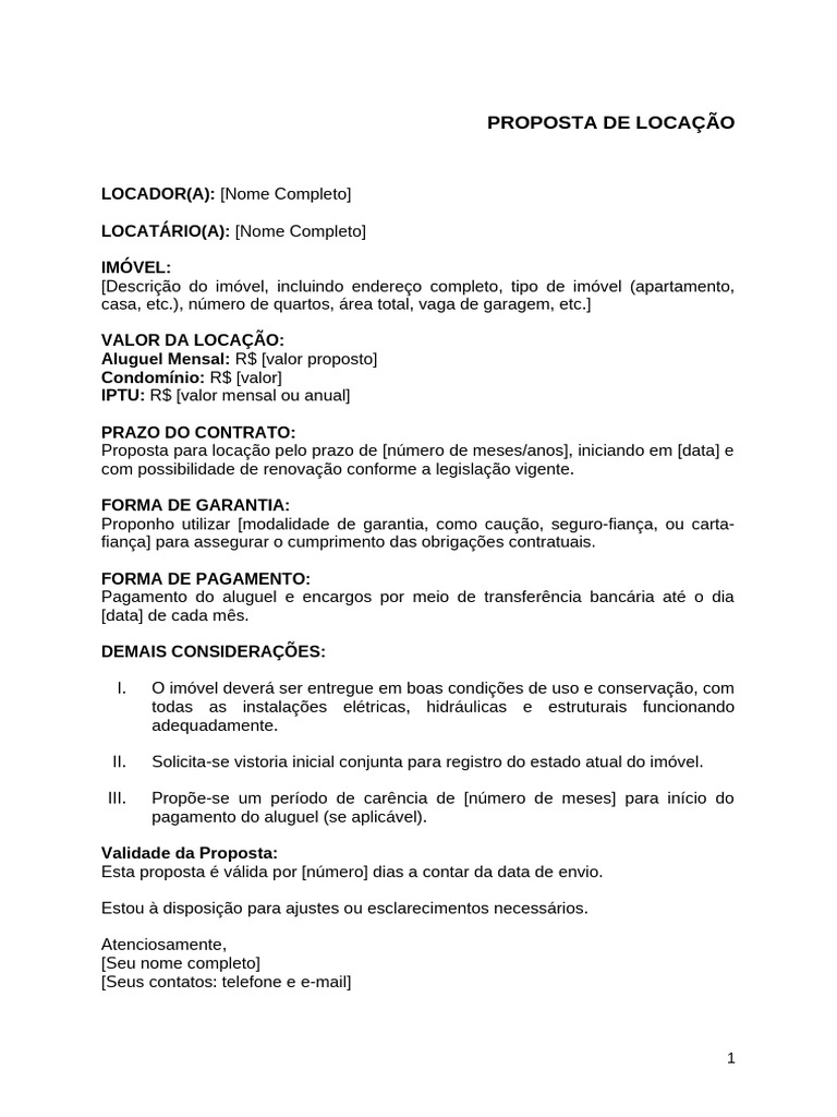 (Modelo) Proposta de Locação | PDF