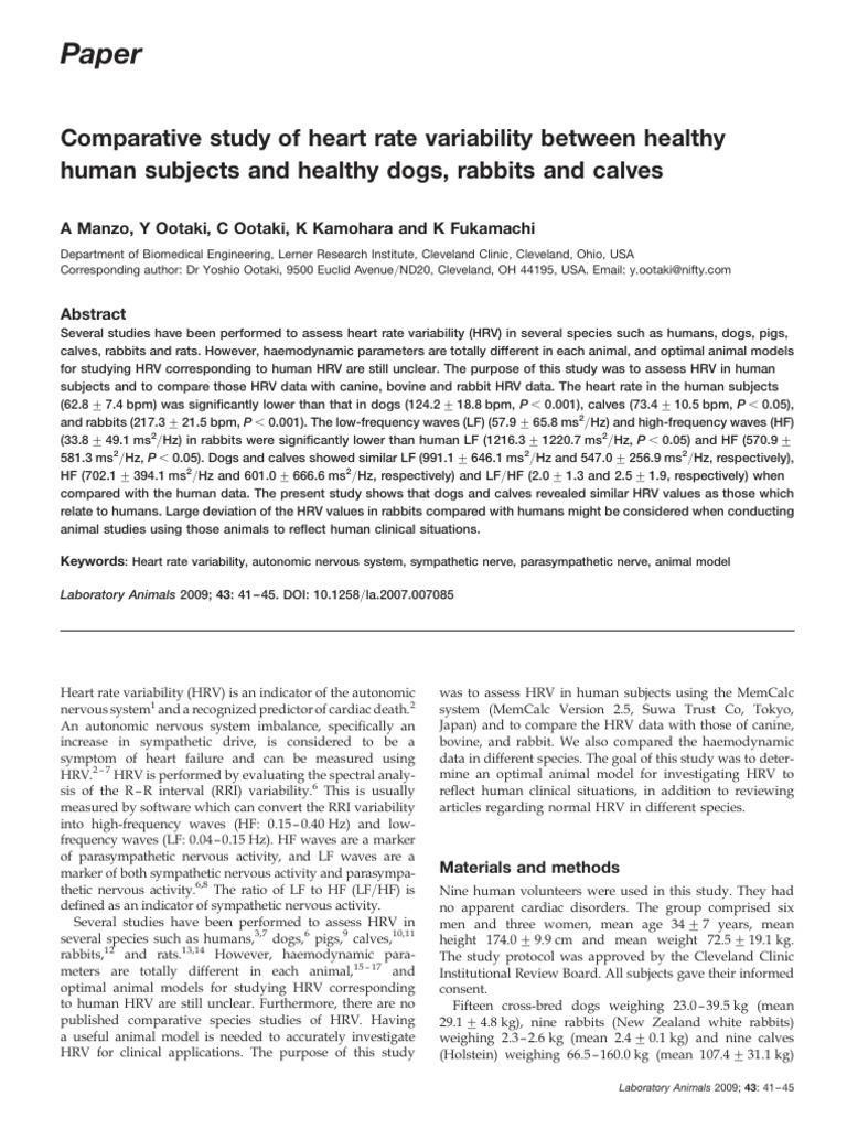 Manzo Et Al 2009 Comparative Study of Heart Rate Variability Between ...