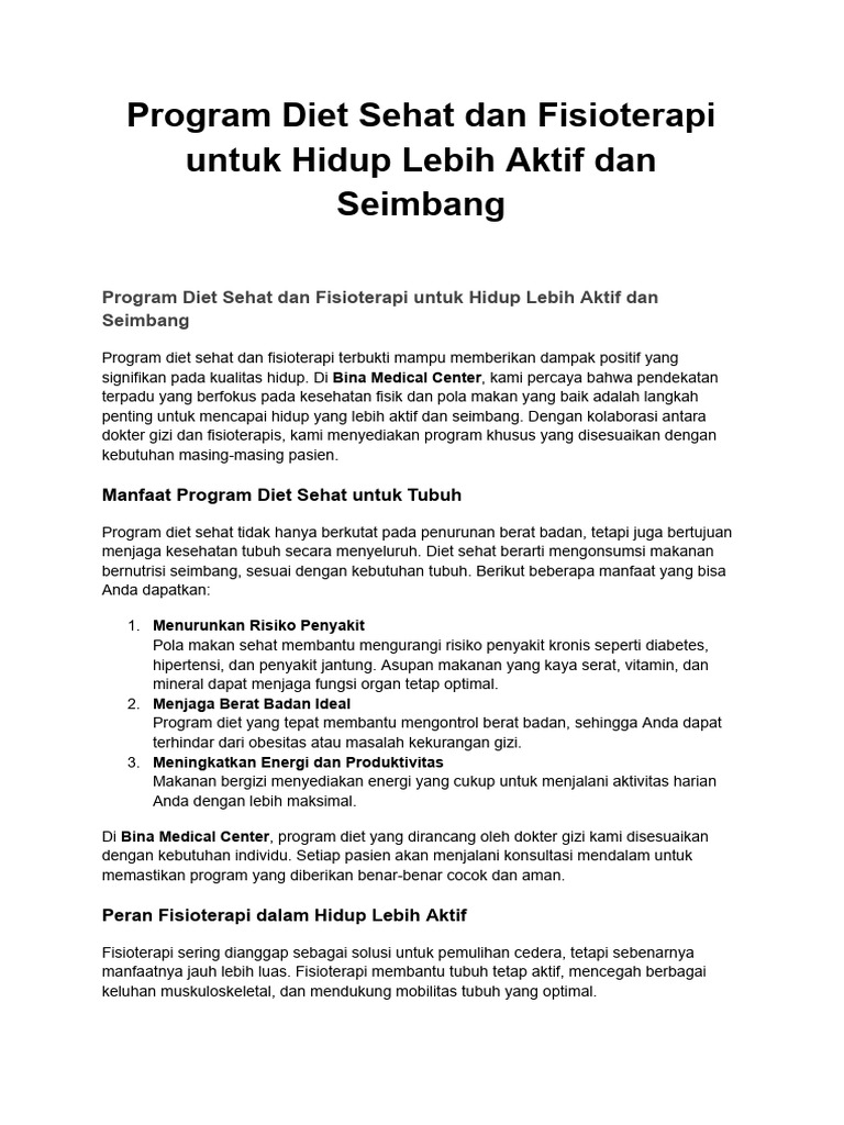 Program Diet Sehat Dan Fisioterapi | PDF