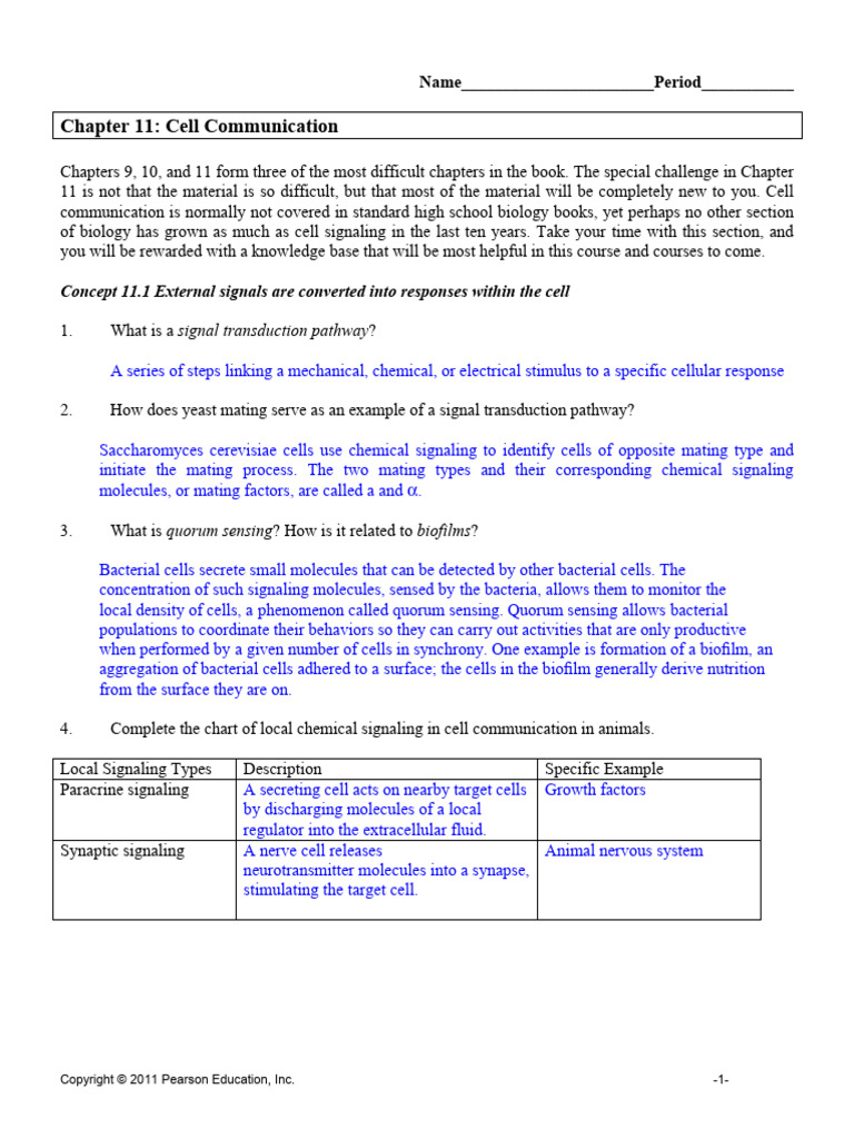 Chapter 11 Reading Guide_answers | PDF | Cell Signaling | Signal ...
