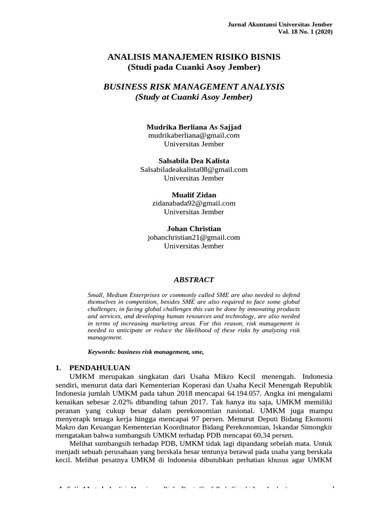 Analisis Manajemen Risiko Bisnis Pdf