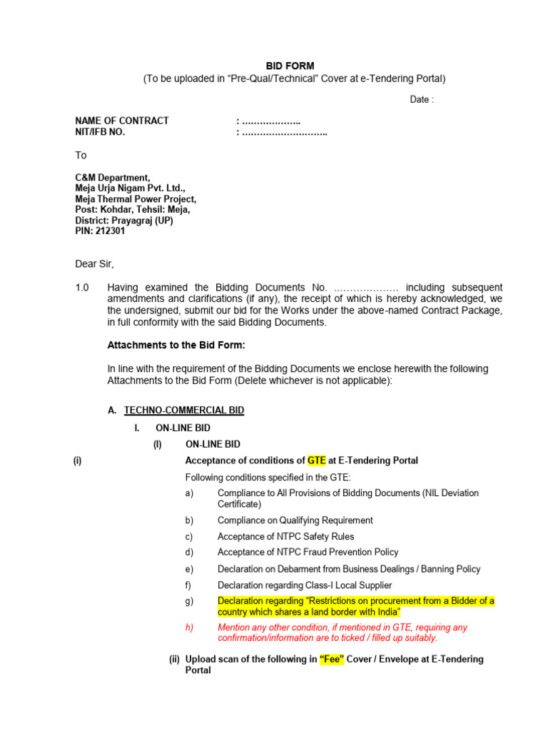 Bid Form | PDF