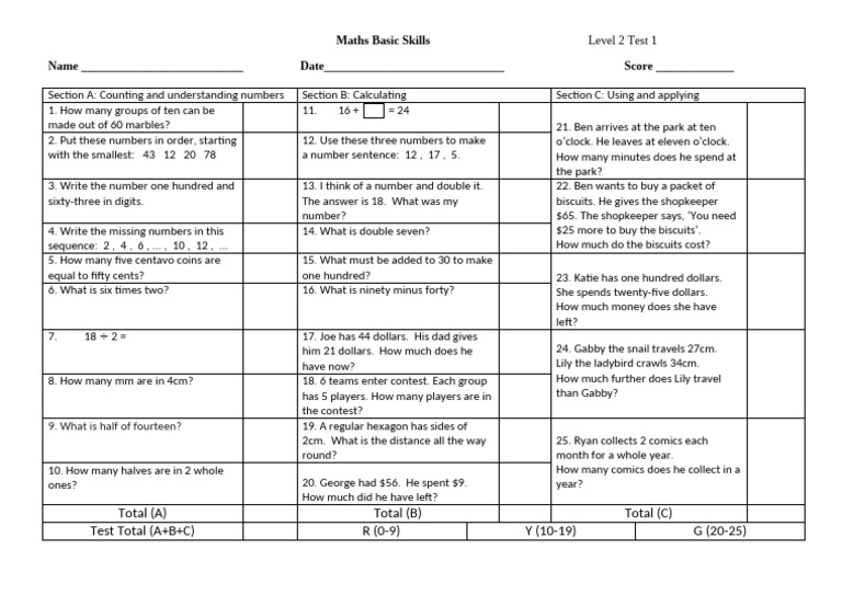 Level 2 Maths Skills Test Guide | PDF | Coins | Currency