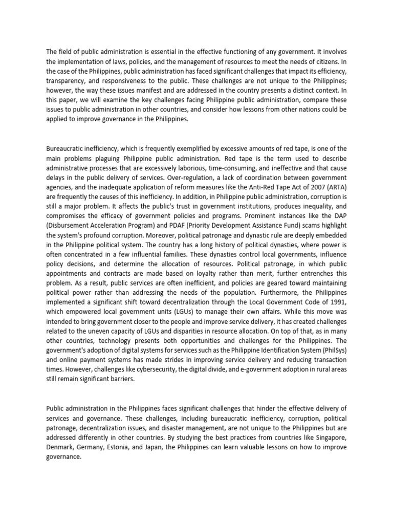 Challenges in Philippine Public Administration | PDF | Governance | Policy