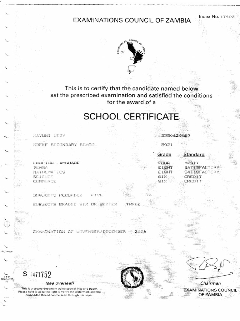 School Certificate 1 | PDF
