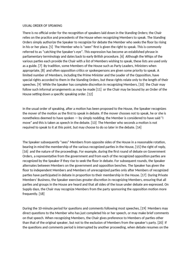 Usual Order of Speaking | PDF | Parliamentary Procedure | Governance