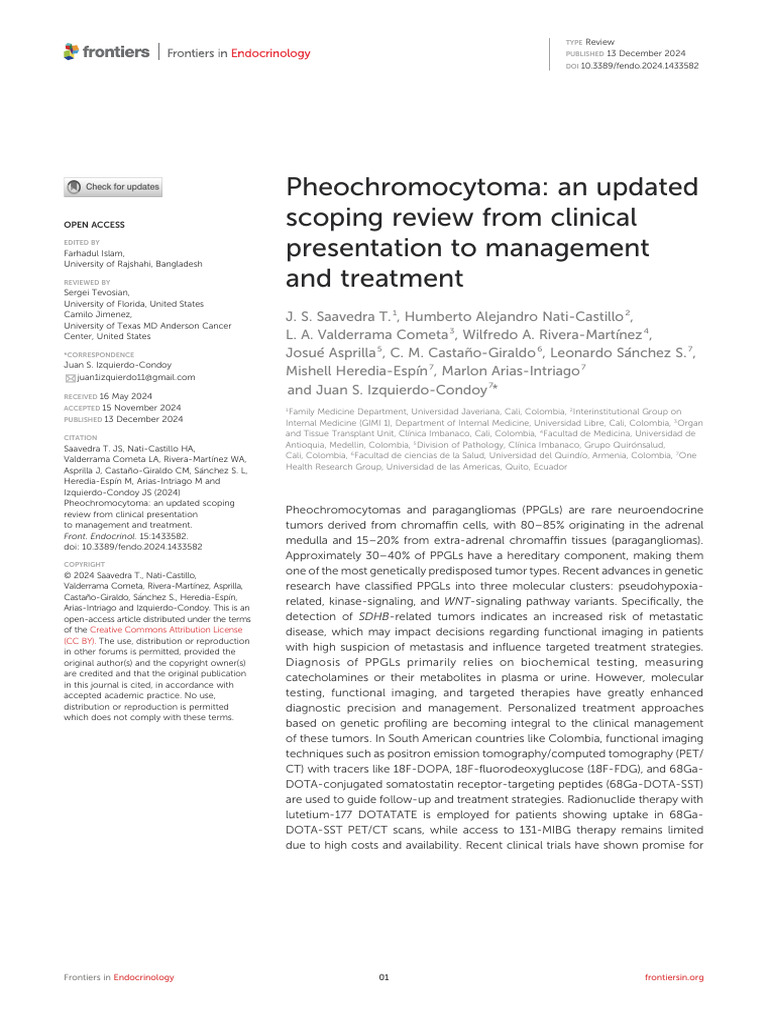 Pheochromocytoma: An Updated Scoping Review From Clinical Presentation ...
