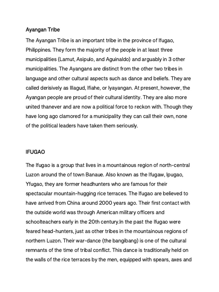 Ayangan Tribe: Culture and Identity | PDF | Folklore | Cultural ...