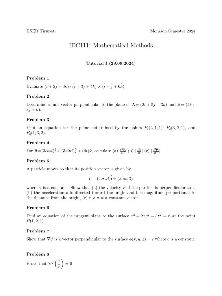 Tutorial_I | PDF | Euclidean Vector | Acceleration