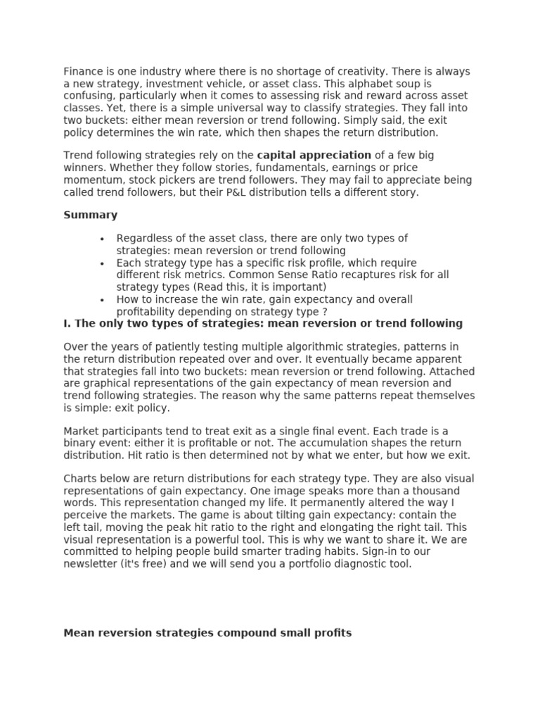 Trend Following vs Mean Reversion Strategies | PDF | Investing | Risk