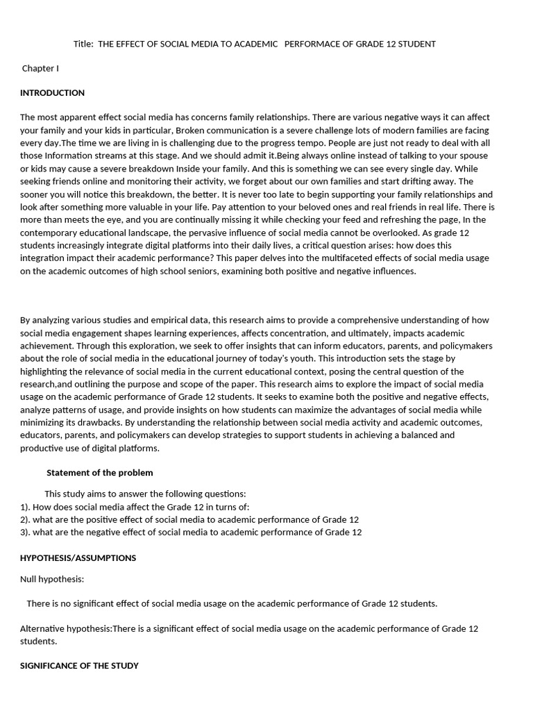 PR He Effect of Social Media To Academic Performace of Grade 12 Student ...