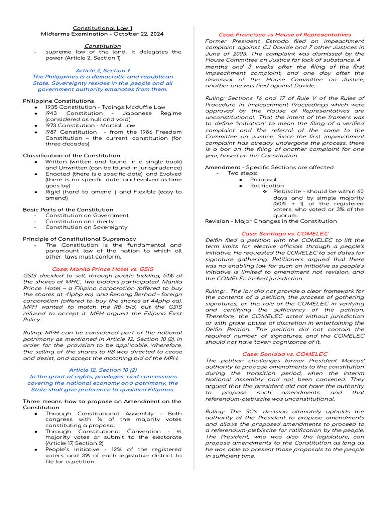 (Midterms) 20constitutional 20law 201 | PDF | Taxes | Eminent Domain