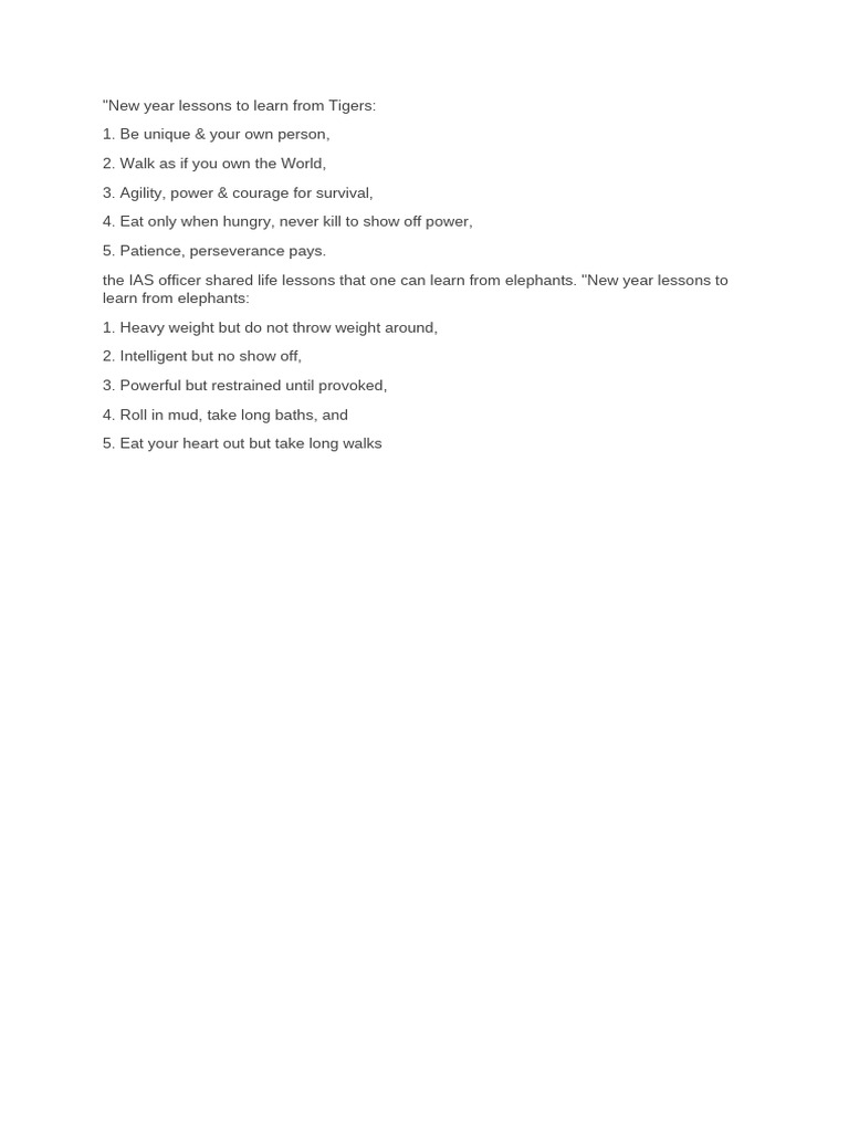 Lessons From Tiger and Elephants | PDF