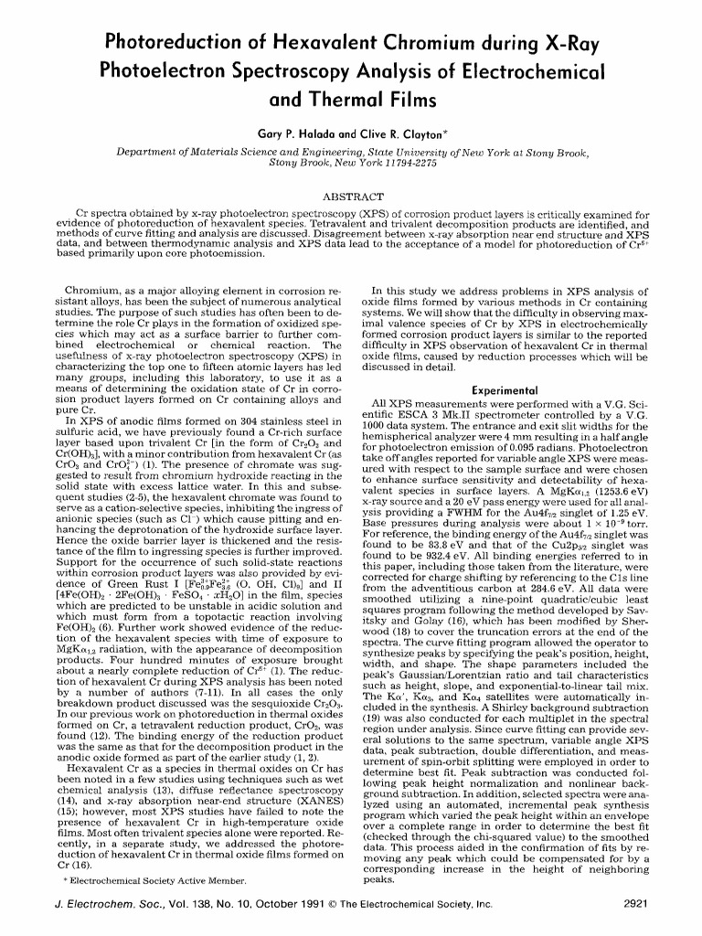 Halada 1991 | PDF | Chromium | X Ray Photoelectron Spectroscopy