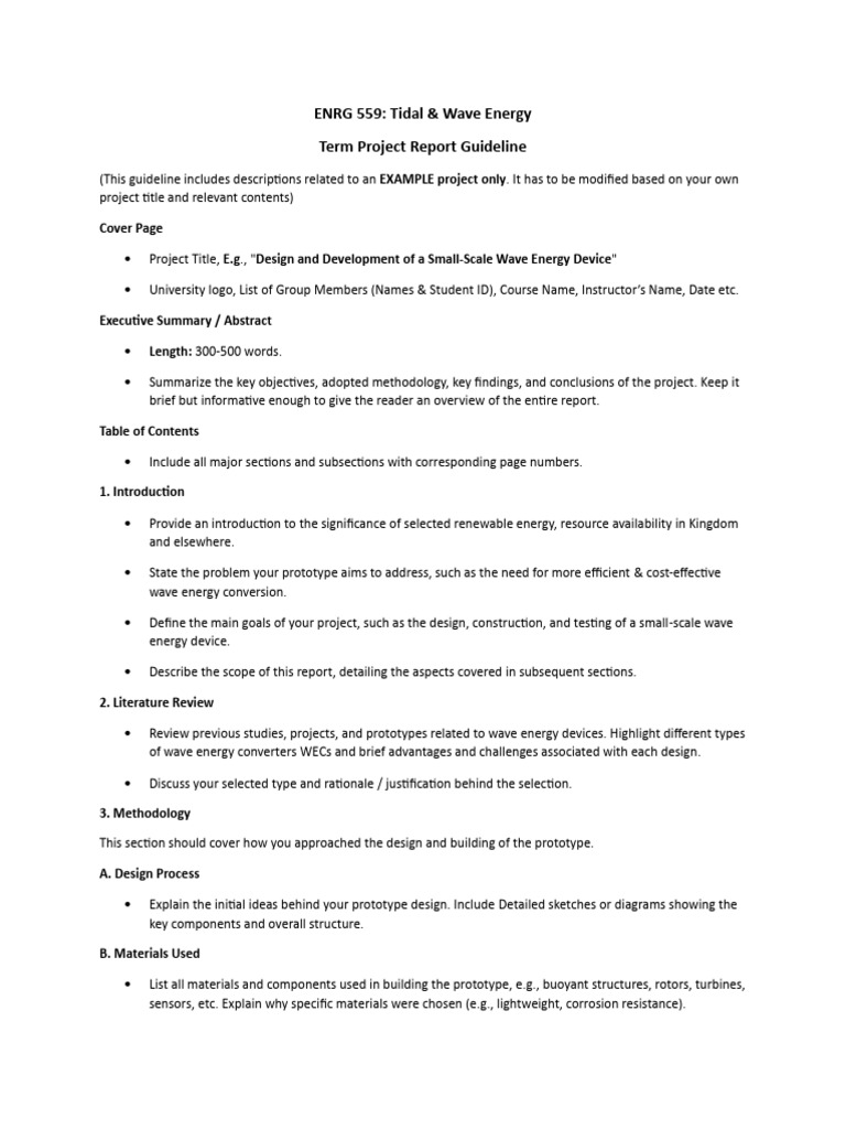 ENRG 559 Term Project Report Guidelines | PDF | Prototype