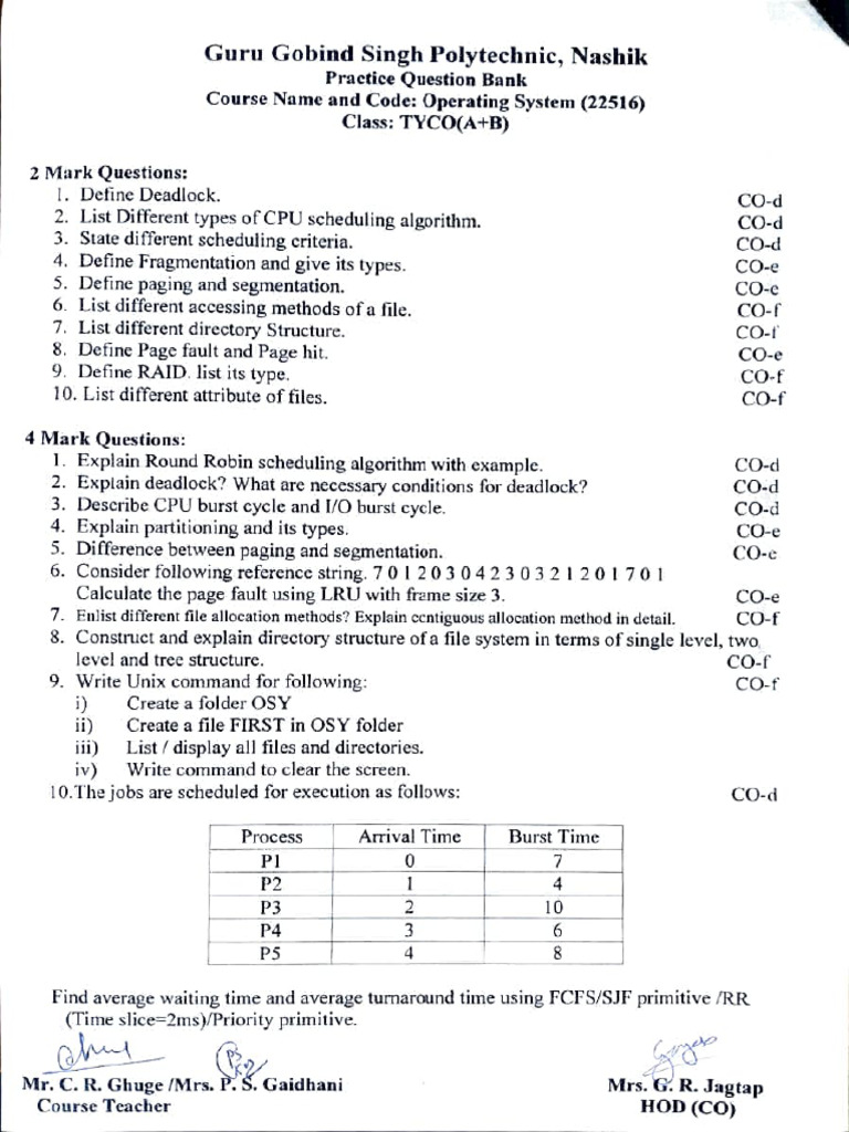 Operating System Practice Questions Guide | PDF | Scheduling (Computing ...