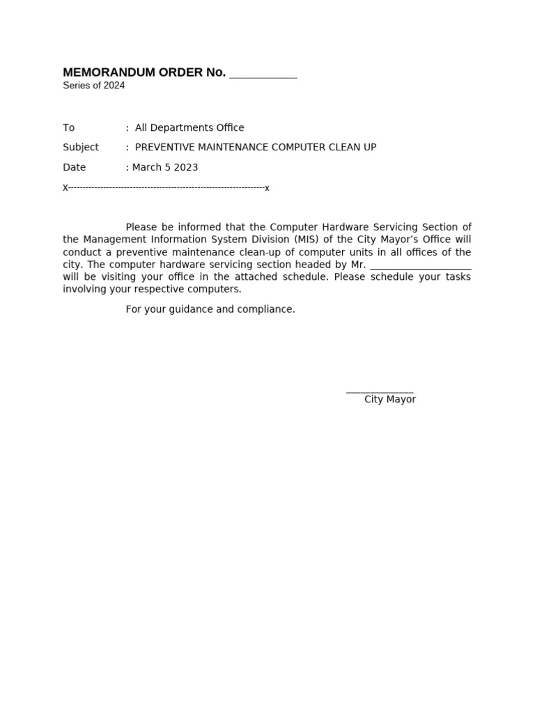 Computer Maintenance Memo 2024 | PDF