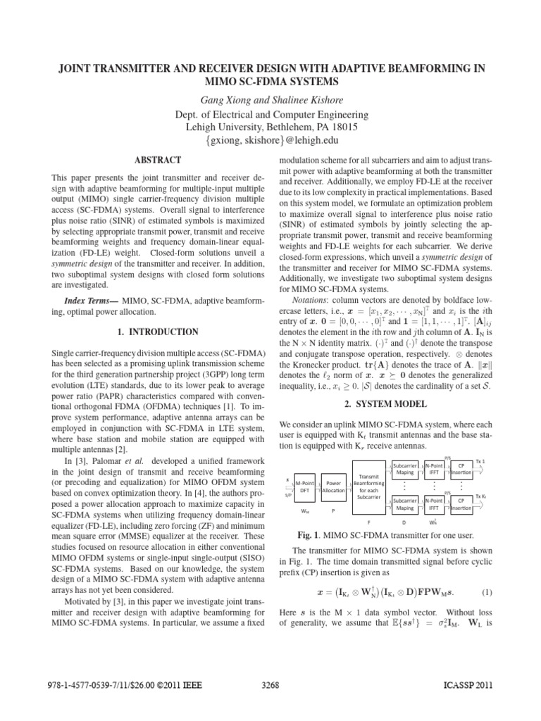 Joint Transmitter and Receiver Design With Adaptive Beamforming in Mimo ...