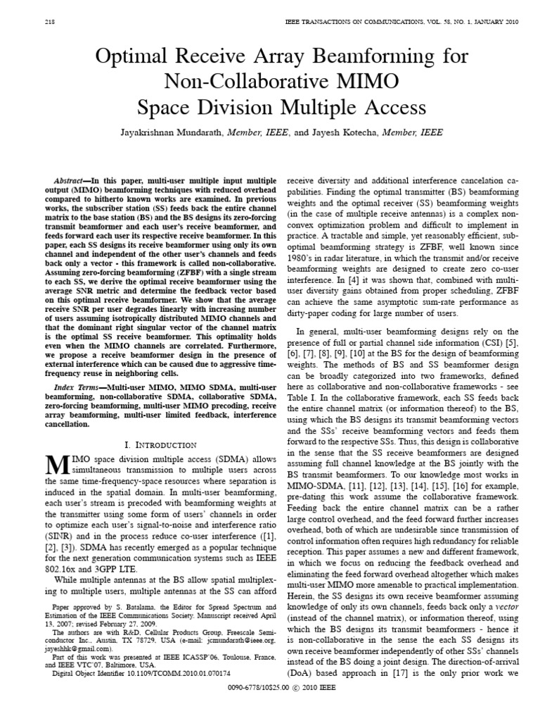 Optimal Receive Array Beamforming | PDF | Mimo | Linear Algebra