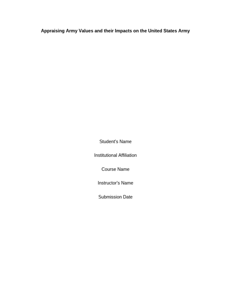 Appraising Army Values and Their Impacts On United States Army - Edited ...
