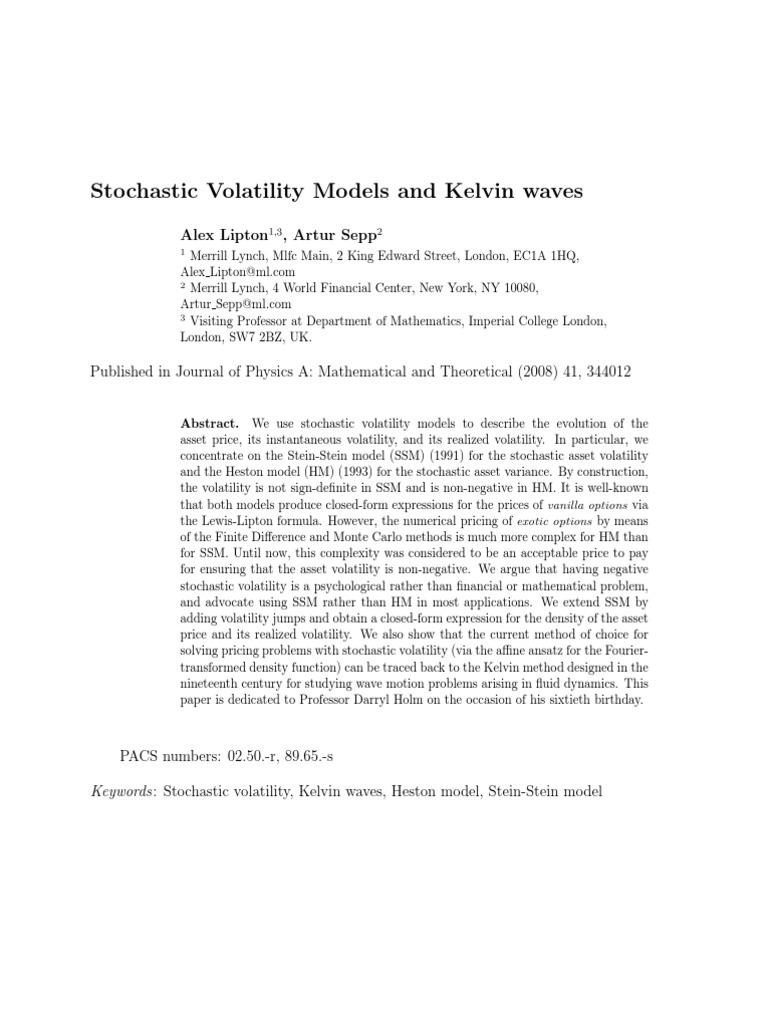 Stochastic Volatility Models Explained | PDF | Volatility (Finance ...