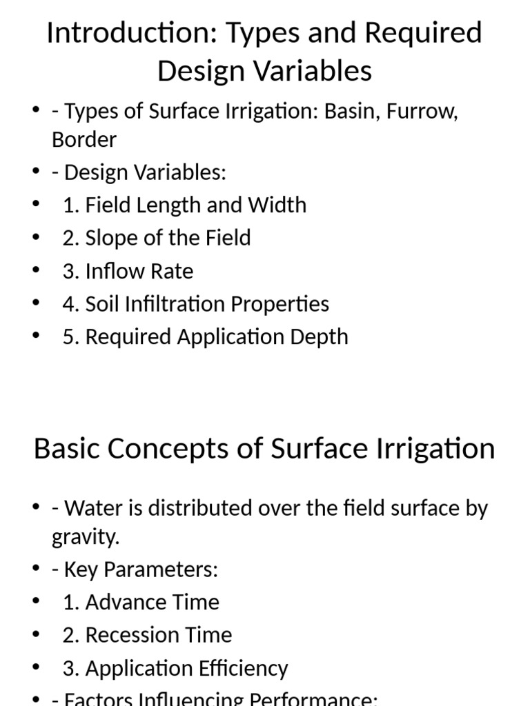 Surface Irrigation Design Variables | PDF
