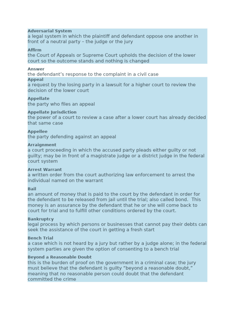 Court Vocabulary Pdf Lawsuit Evidence Law