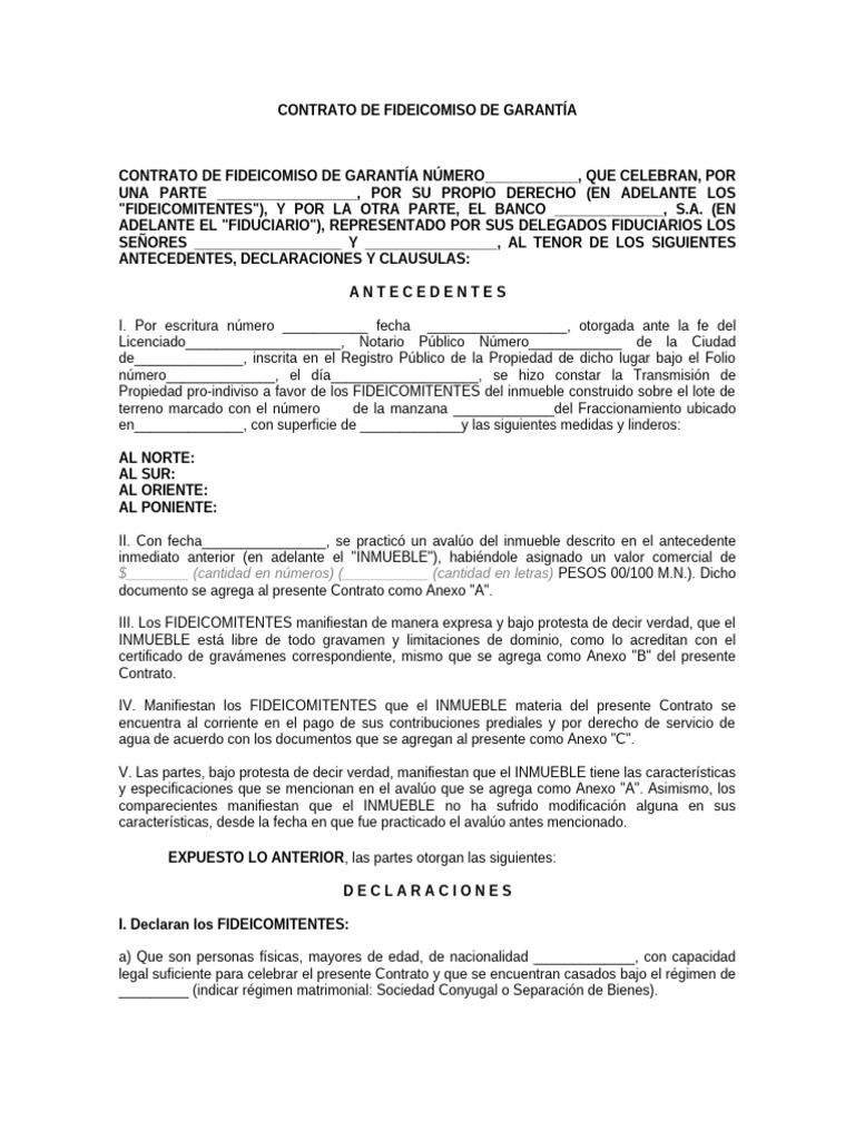 Contrato de Fideicomiso de Garantía | PDF | Propiedad | Ley del Medio ...
