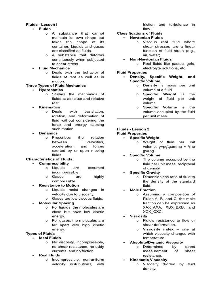 Introduction to Fluid Mechanics Concepts | PDF | Viscosity | Fluid ...