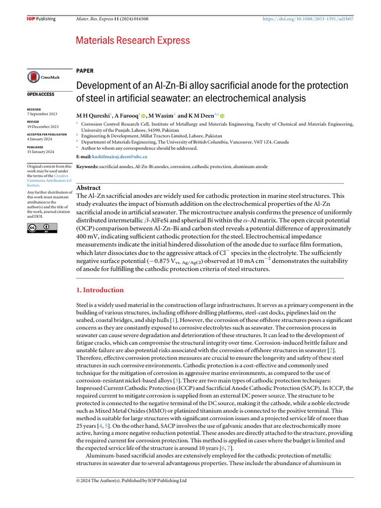 2024development of An Al-Zn-Bi Alloy Sacrificial Anode For The ...