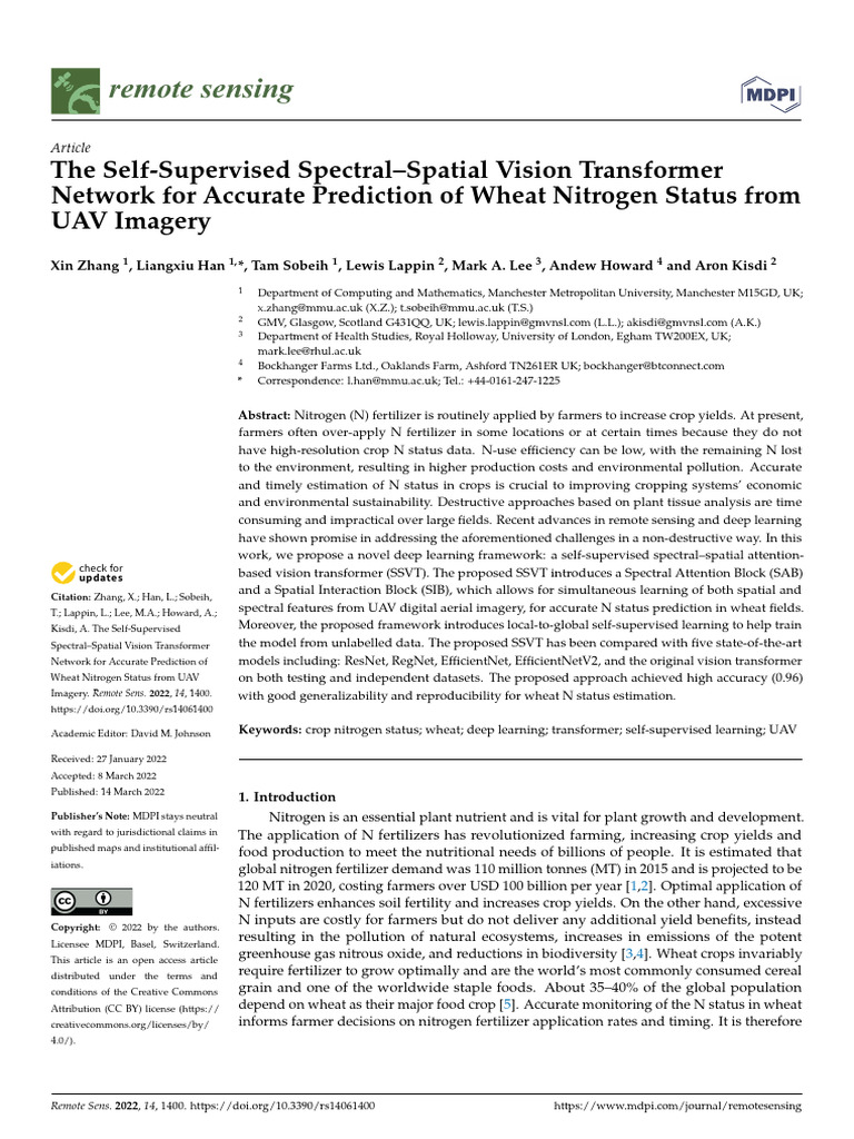 Remotesensing 14 01400 v2 | PDF | Infrared | Artificial Neural Network