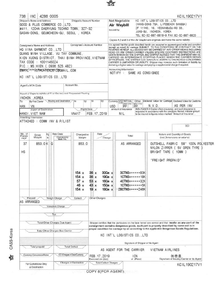 HAWB - KCIL190217V1 | PDF | Vietnam