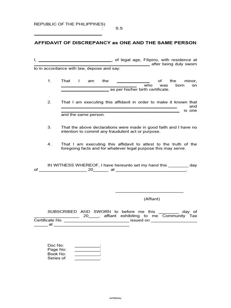 Affidavit of One and the Same Person | PDF