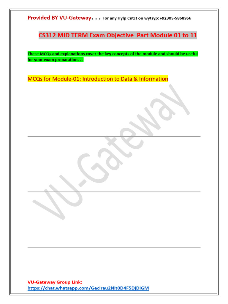 CS312 Module Wise 1 To 11 Mcqs Midterm 2024 | PDF | Databases ...
