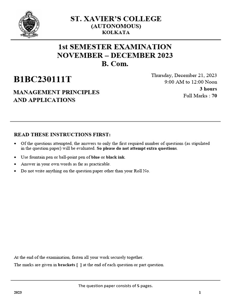 MPAA Management Principles Exam 2024/25 | PDF | Business