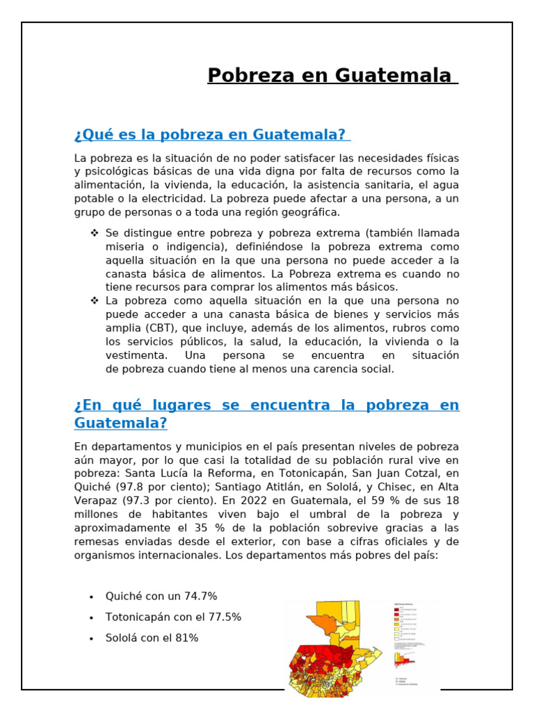 Pobreza en Guatemala: Causas y Soluciones | PDF | Pobreza | Pobreza e ...