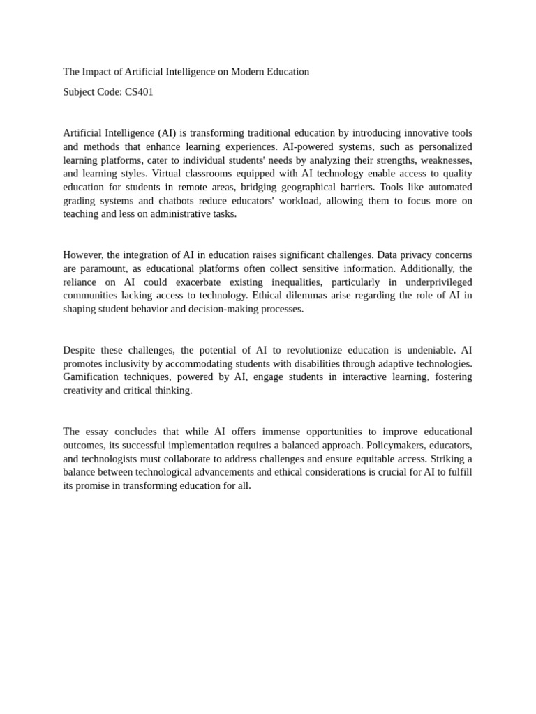 The Impact of Artificial Intelligence on Modern Education | PDF