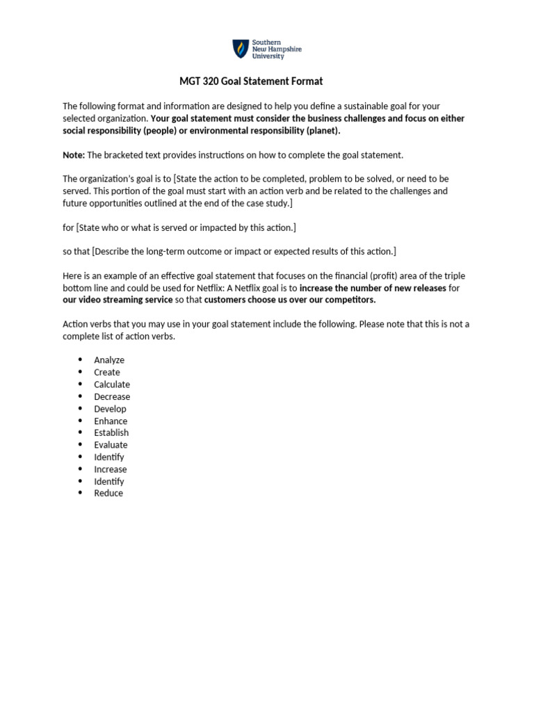 Sustainable Goal Statement Guide | PDF