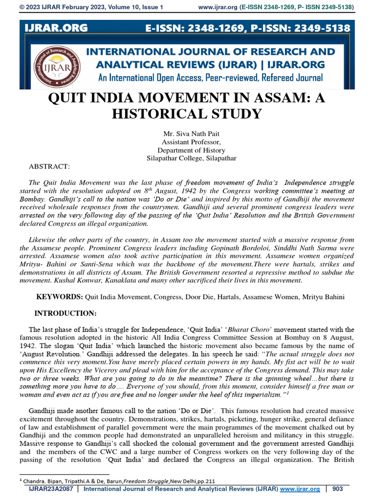 Quit India Movement in Assam A Historica-1 | PDF | Indian Nationalism ...