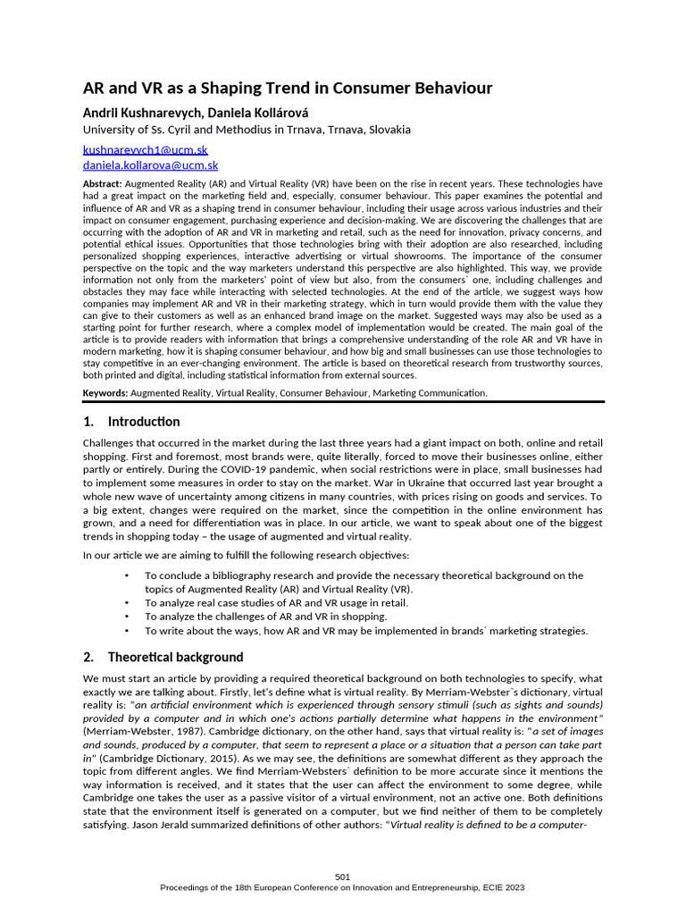AR and VR As A Shaping Trend in Consumer Behaviour | PDF | Virtual ...